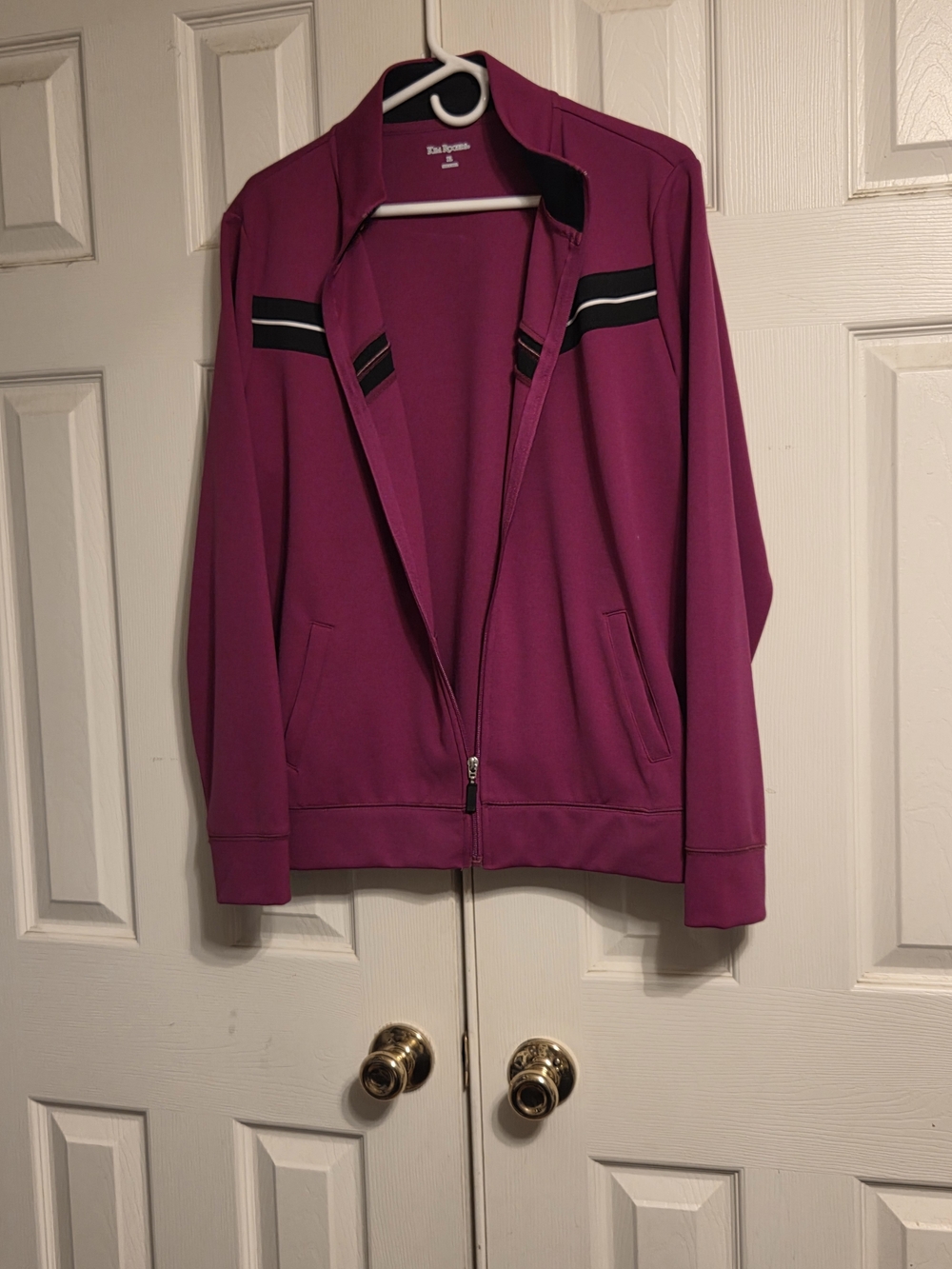 Kim Rogers Magenta Zip-Front Bomber Jacket with Black & White Stripe